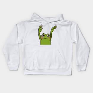 groovy frog with hands in the air and glistening eyes Kids Hoodie